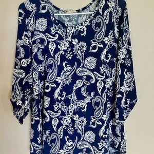 Medium Blue Paisley Women's 3/4 Sleeve Tunic